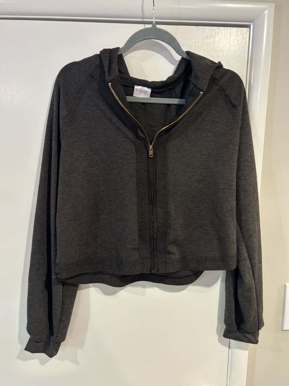 Kylie Paige Women's Dark Gray Cropped Full-Zip Hoodie Medium